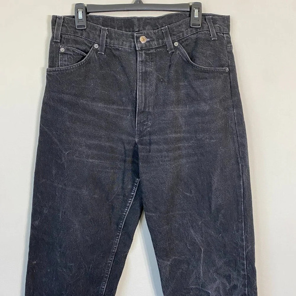 Vintage Levis 550 Orange Tab Denim Jeans Relaxed Fit Men's 34x32 Black Raw Hem - Picture 5 of 13